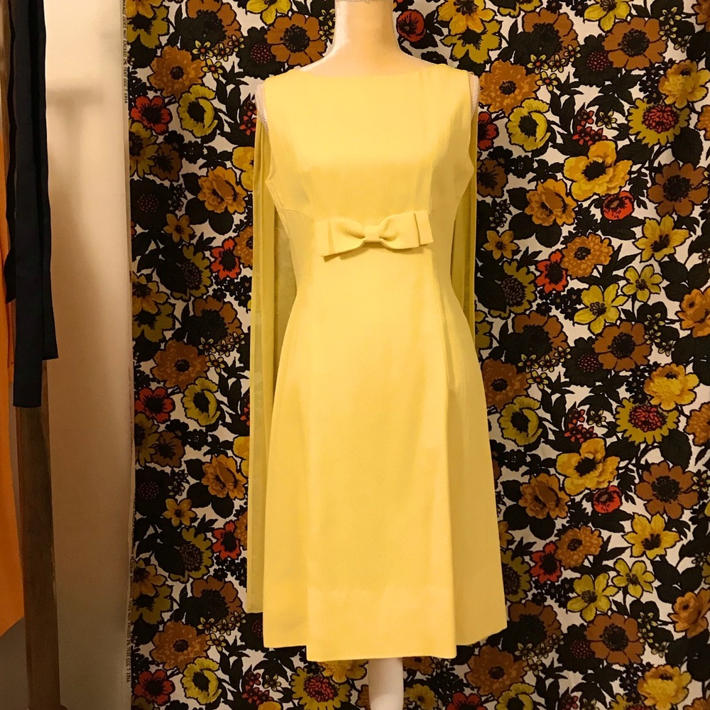 60s Vintage Cocktail dress with sheer Watteau cape